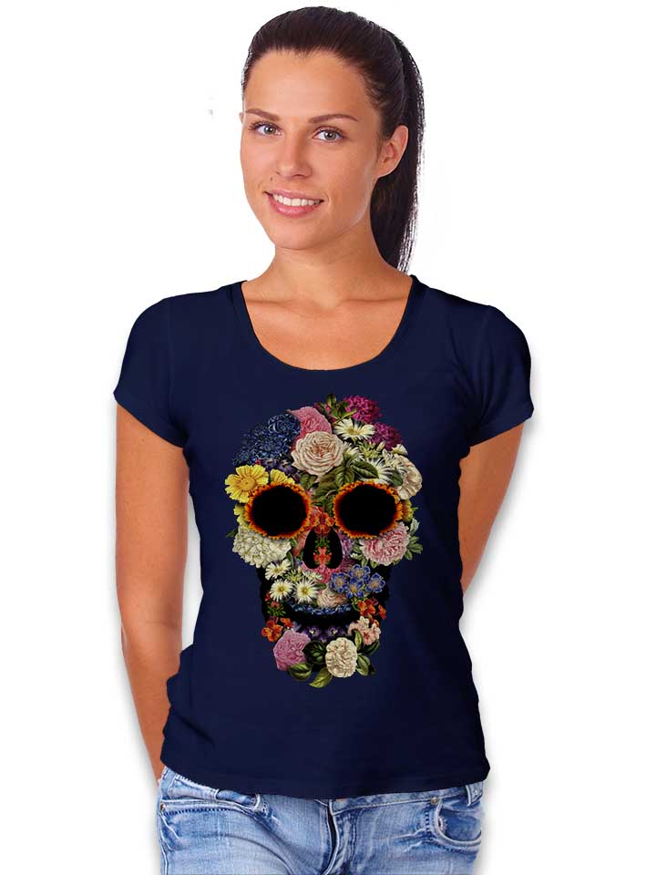 spring-flowers-skull-damen-t-shirt dunkelblau 2