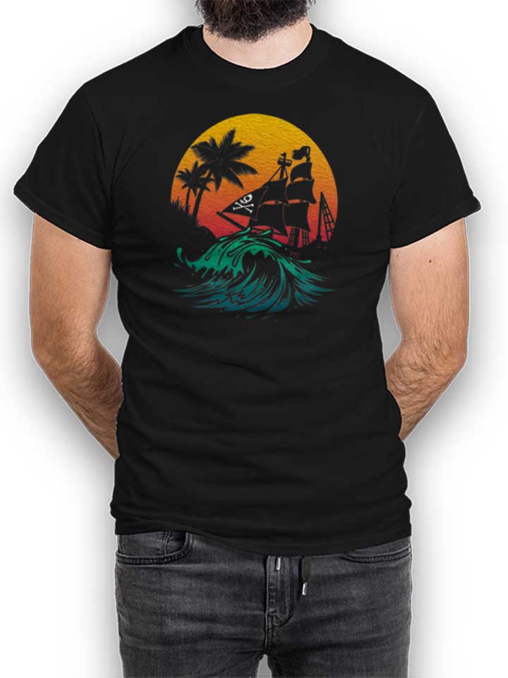 Summer Wave Pirates Kinder T-Shirt schwarz 110 / 116