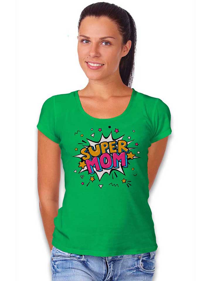 super-mom-pop-art-damen-t-shirt gruen 2