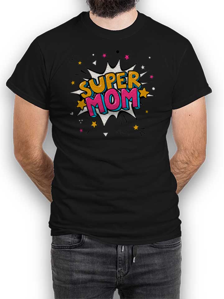 Super Mom Pop Art T-Shirt schwarz L