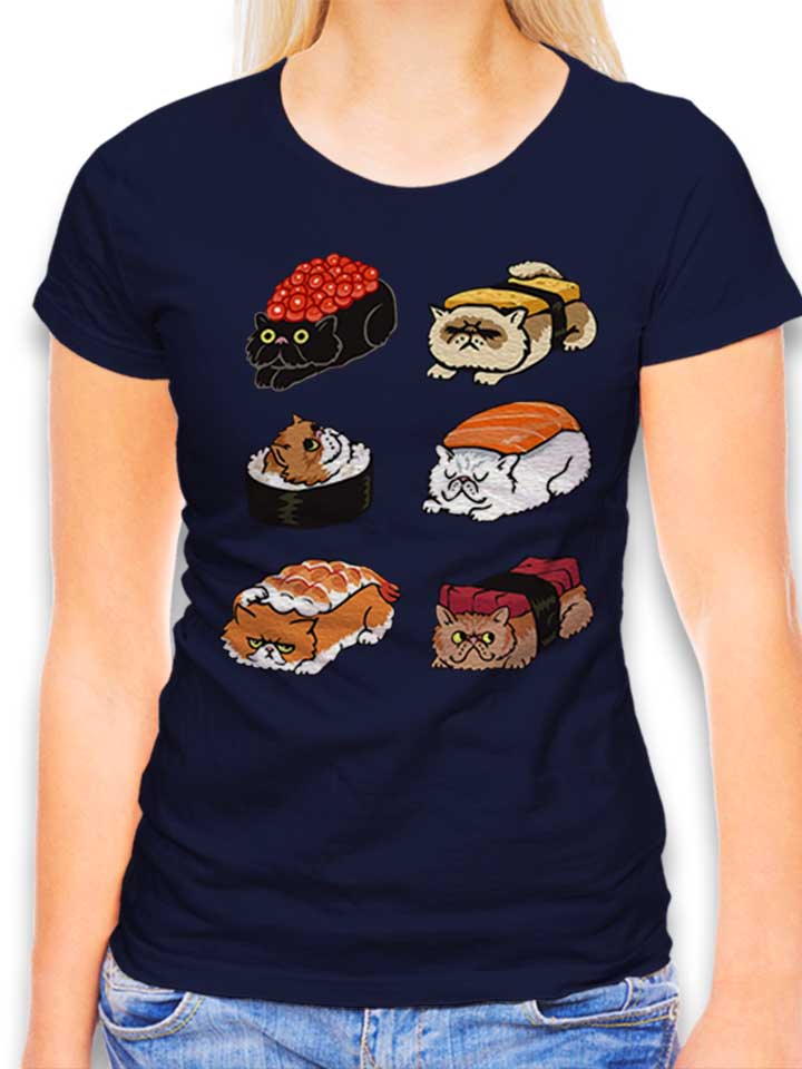 Sushi Persian Cat T-Shirt Donna blu-oltemare L