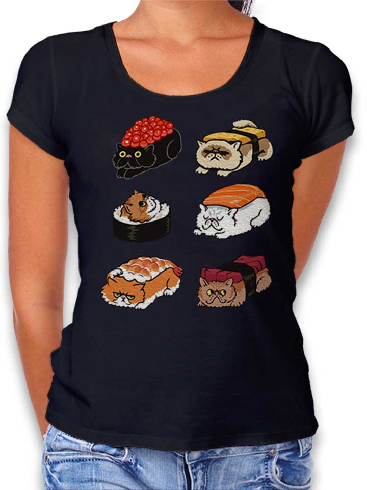 Sushi Persian Cat Womens T-Shirt black L