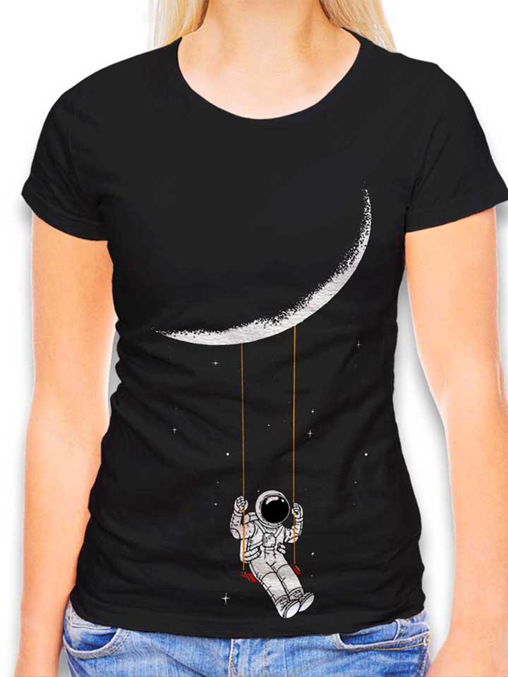 Swinging Astronaut Moon Damen T-Shirt schwarz L