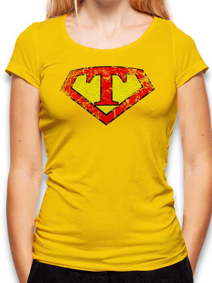 T Buchstabe Logo Vintage Damen T-Shirt gelb L
