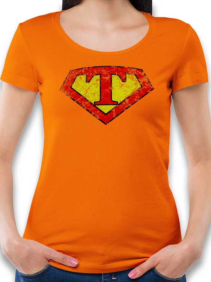 T Buchstabe Logo Vintage Damen T-Shirt orange L