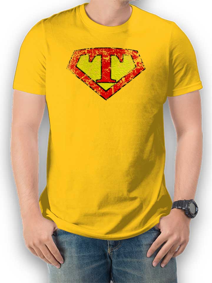 T Buchstabe Logo Vintage T-Shirt gelb L