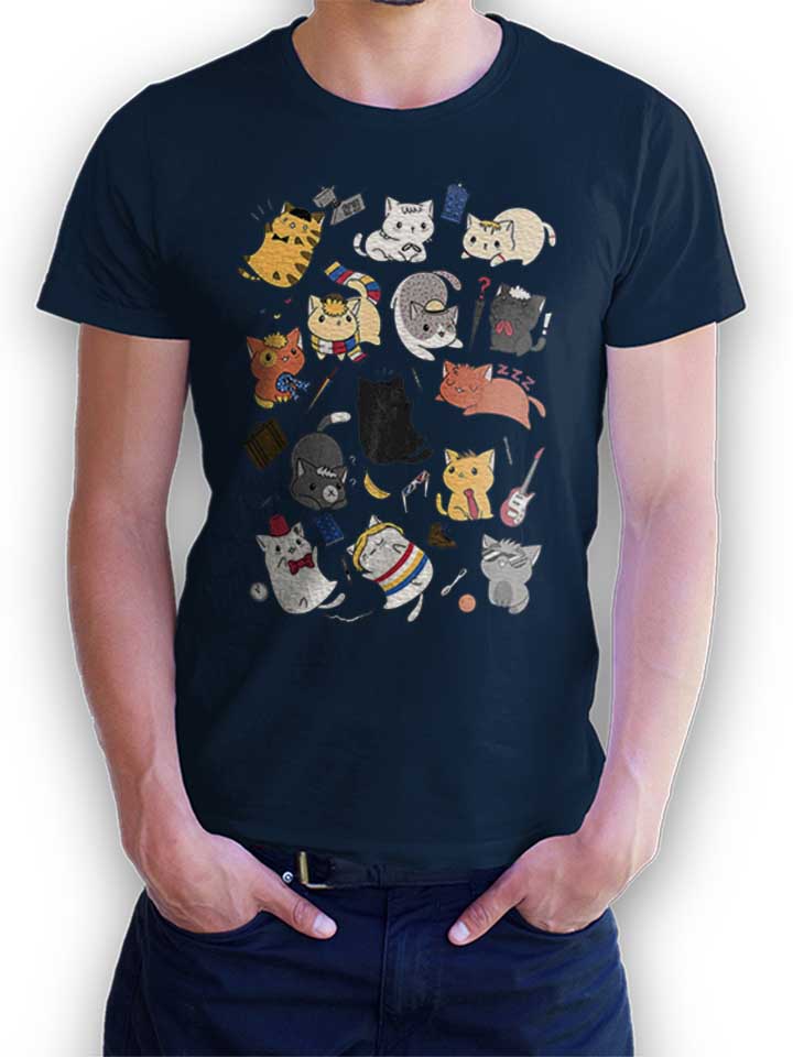 time-travel-cats-t-shirt dunkelblau 1