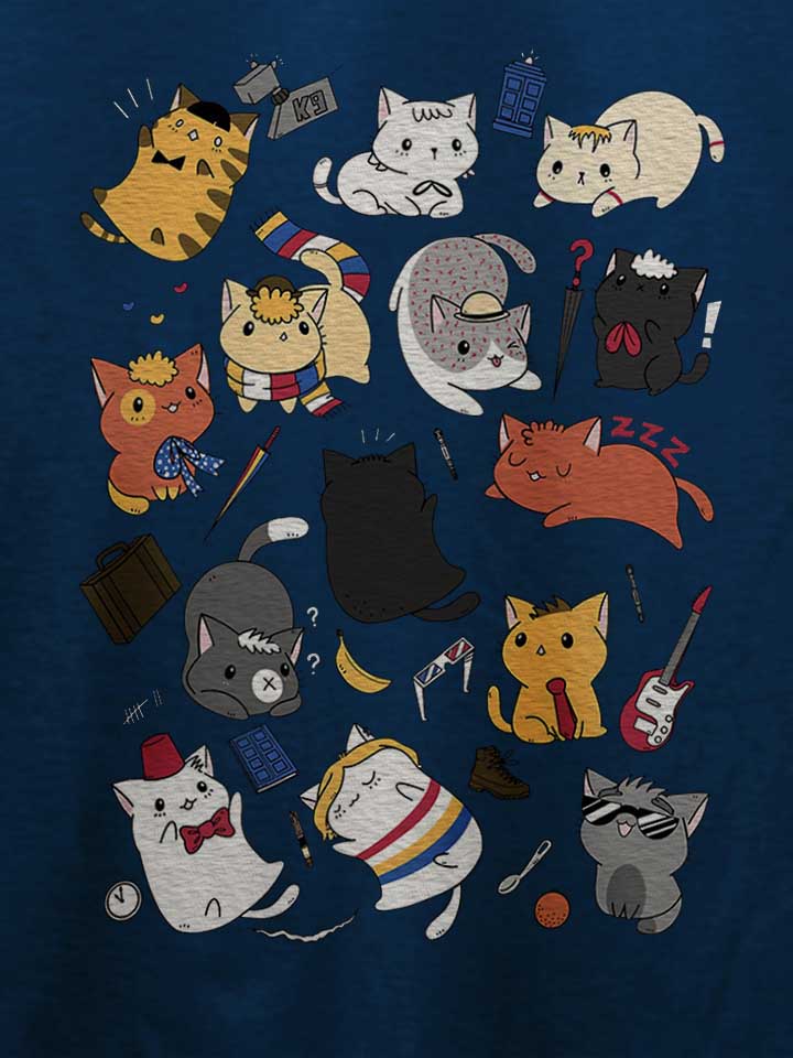 time-travel-cats-t-shirt dunkelblau 4