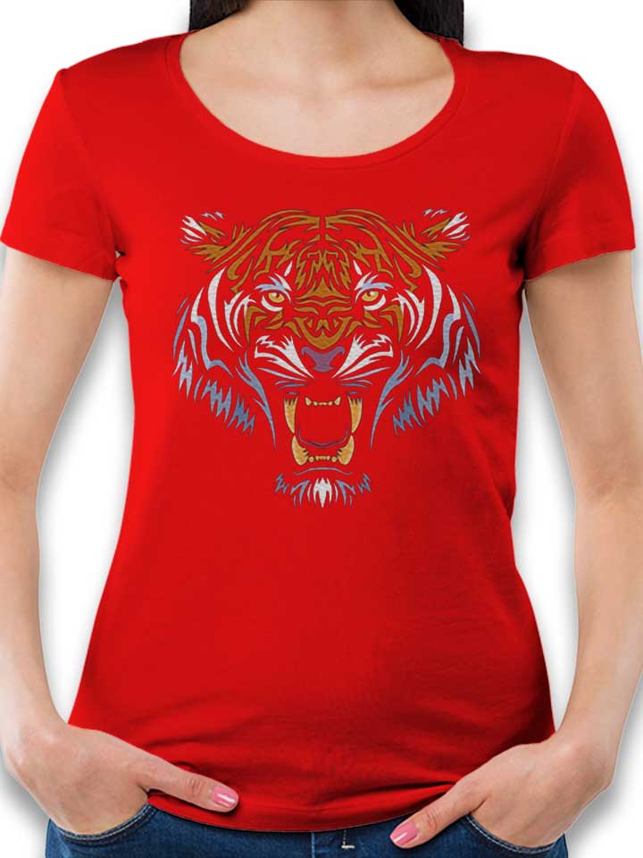 Tribal Face Tiger Damen T-Shirt rot L