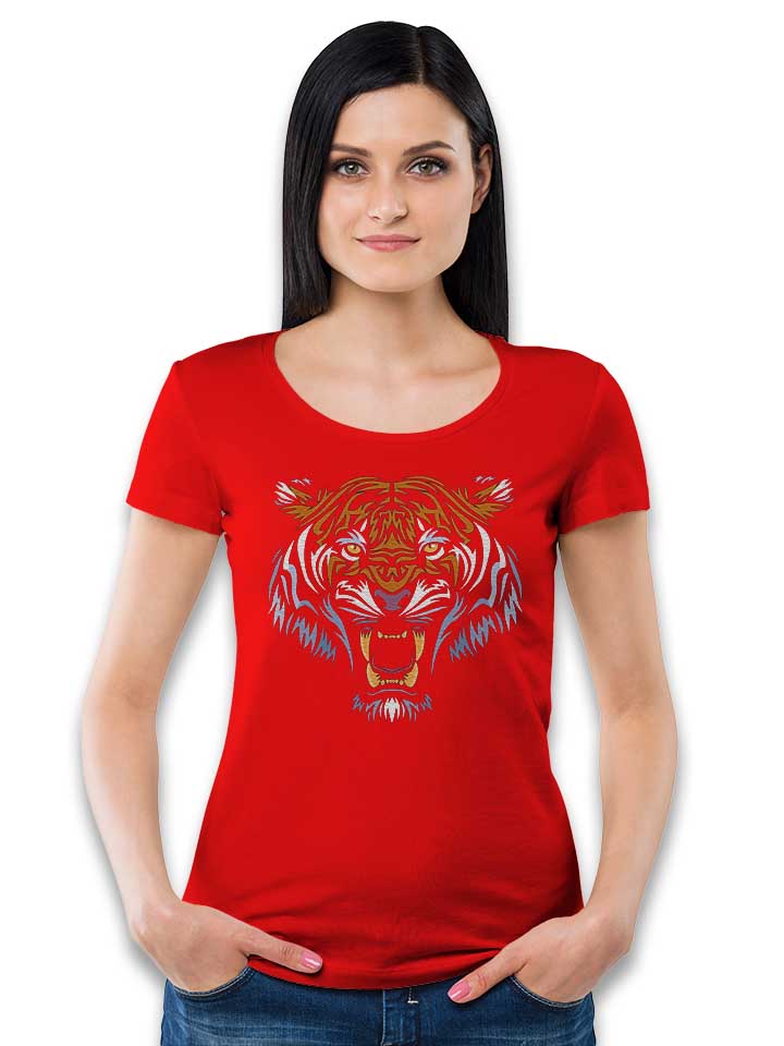 tribal-face-tiger-damen-t-shirt rot 2
