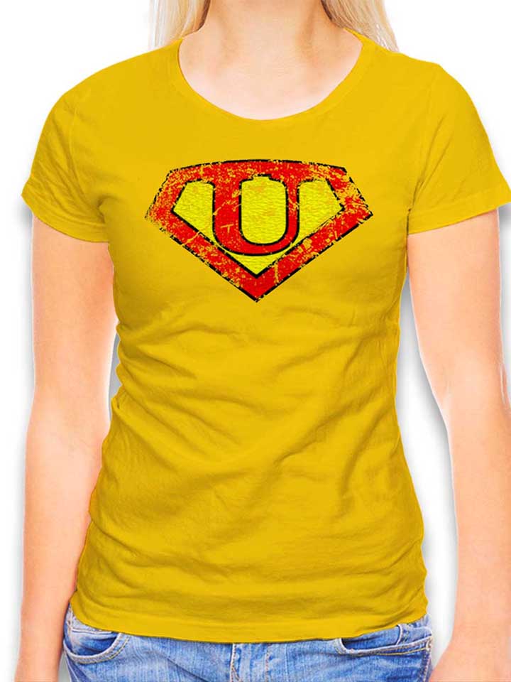 u-buchstabe-logo-vintage-damen-t-shirt gelb 1