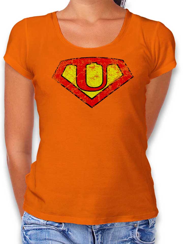 U Buchstabe Logo Vintage Damen T-Shirt orange L