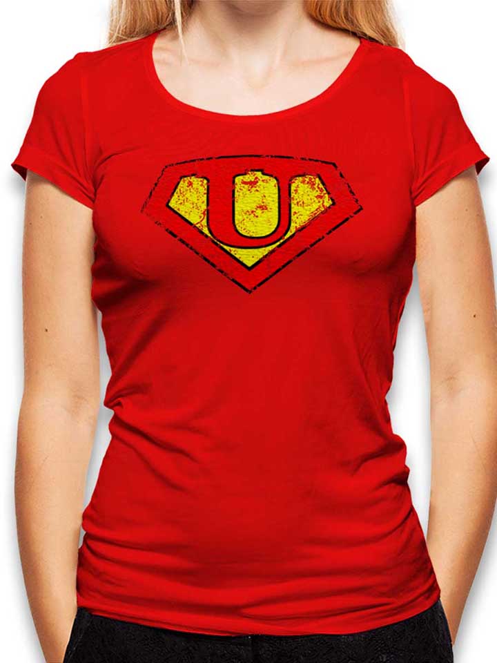 U Buchstabe Logo Vintage Damen T-Shirt rot L