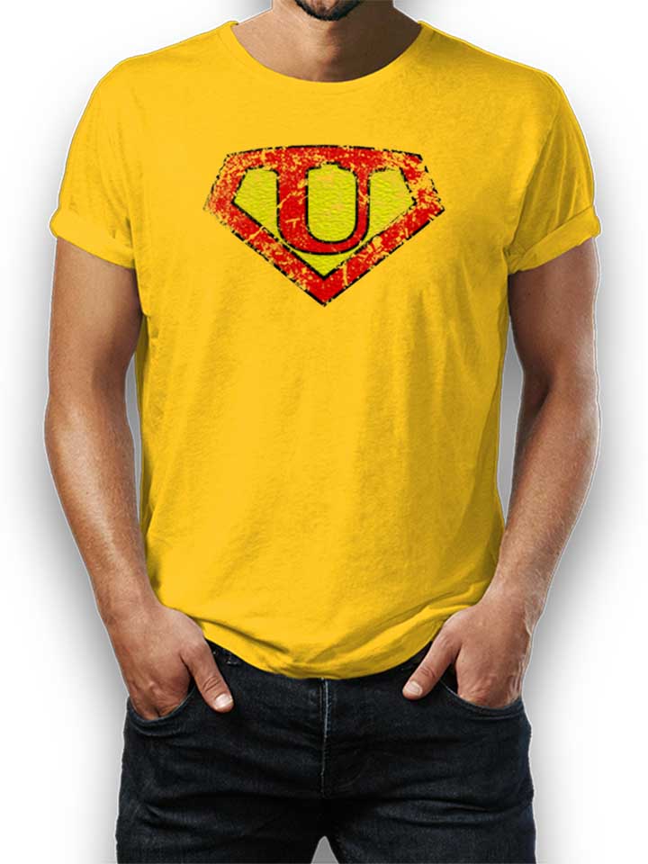 U Buchstabe Logo Vintage T-Shirt gelb L