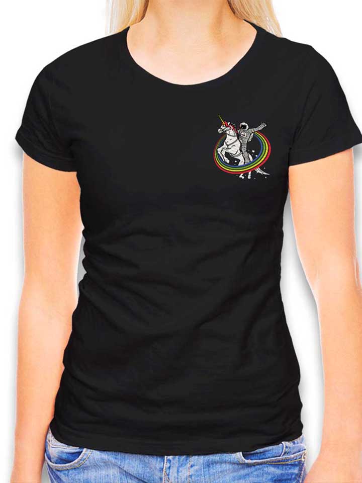 Unicorn Astronaut Chest Print Damen T-Shirt schwarz L