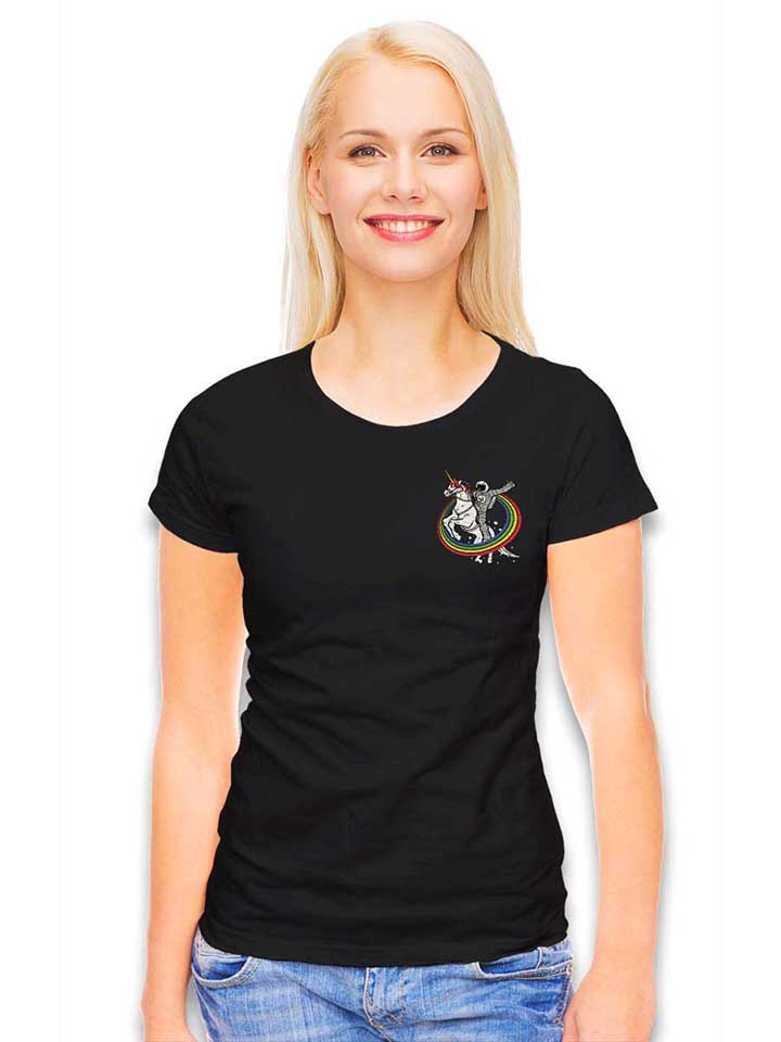 unicorn-astronaut-chest-print-damen-t-shirt schwarz 2