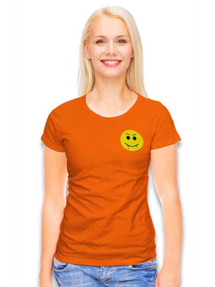 vampir-smiley-chest-print-damen-t-shirt orange 2
