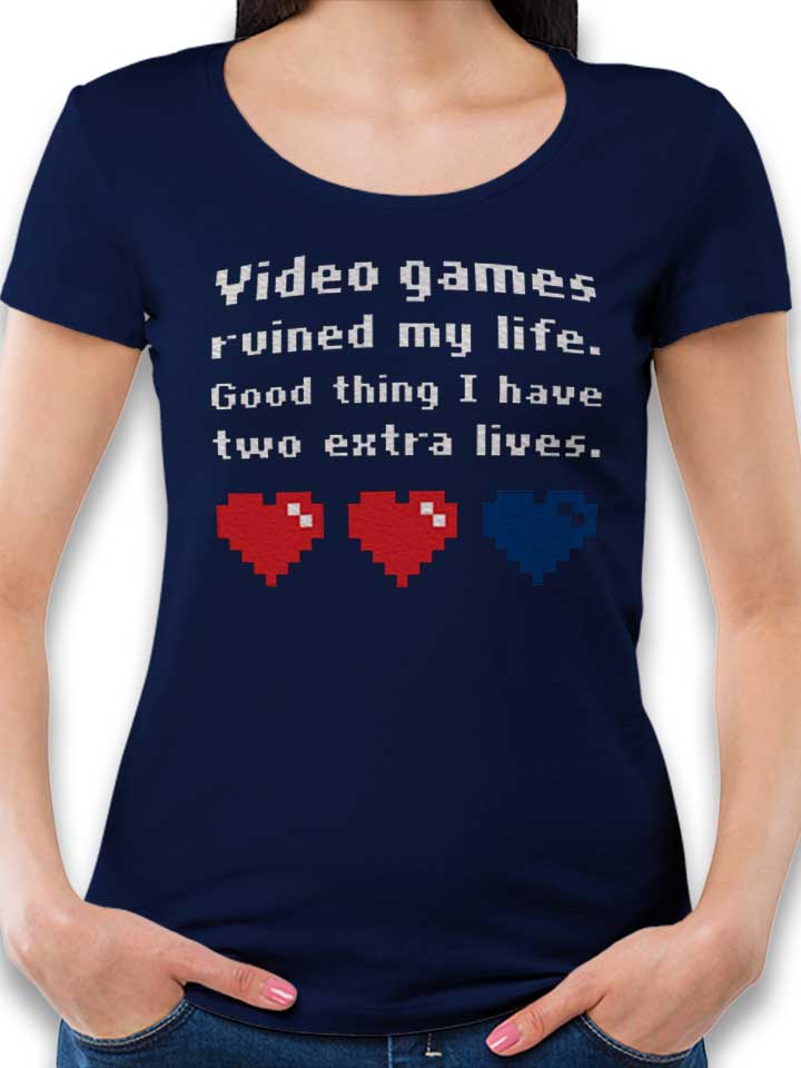 Video Games Ruined My Life Two Extra Lives Damen T-Shirt...