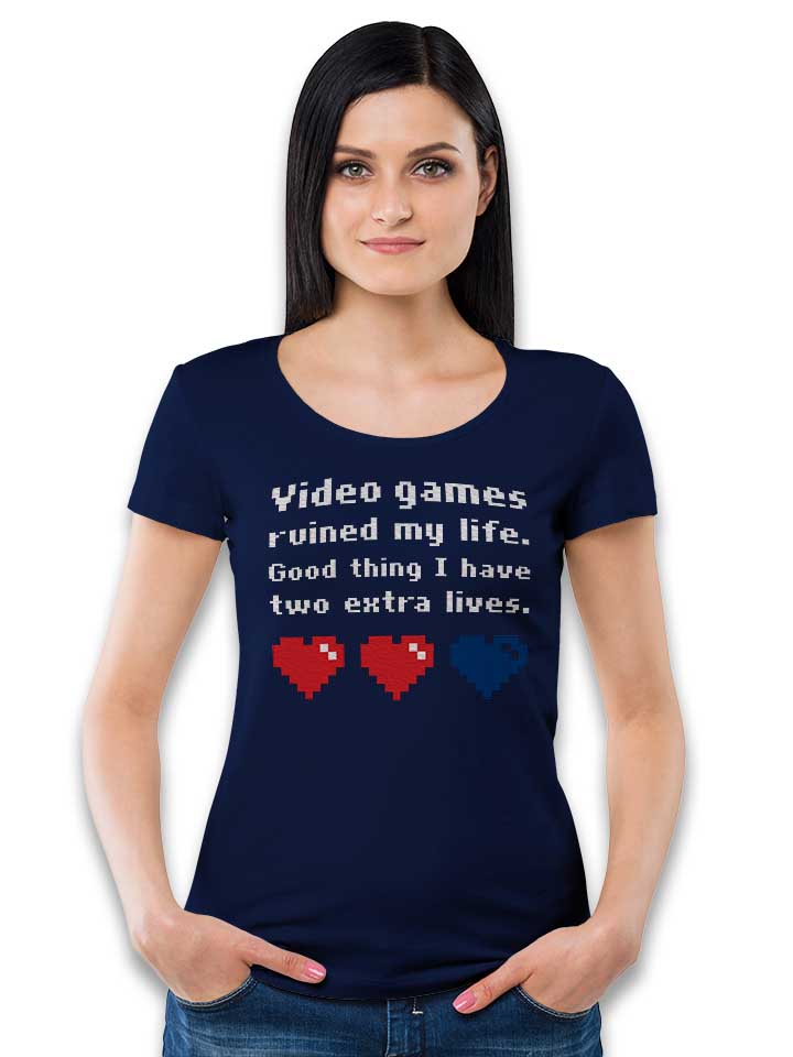 video-games-ruined-my-life-two-extra-lives-damen-t-shirt dunkelblau 2
