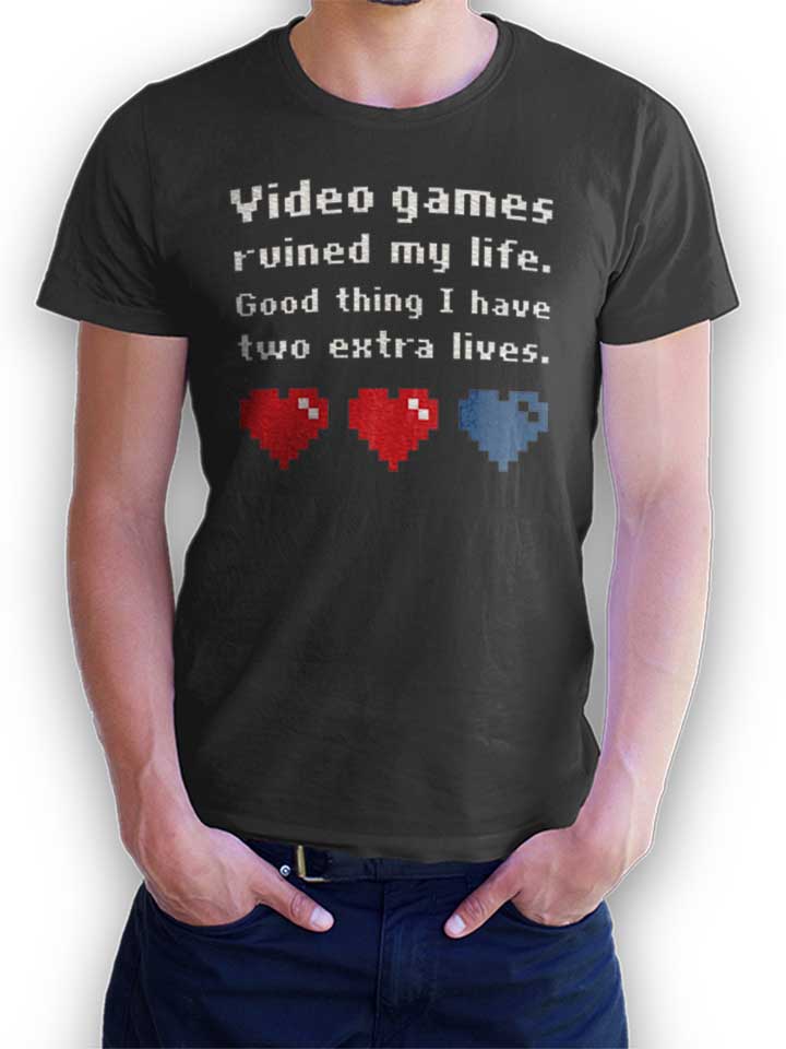 video-games-ruined-my-life-two-extra-lives-t-shirt dunkelgrau 1