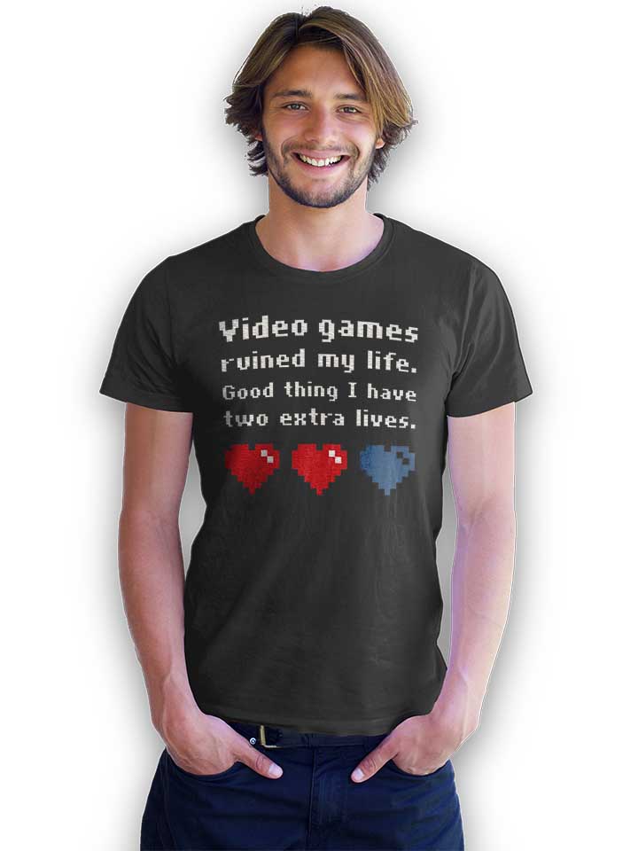 video-games-ruined-my-life-two-extra-lives-t-shirt dunkelgrau 2