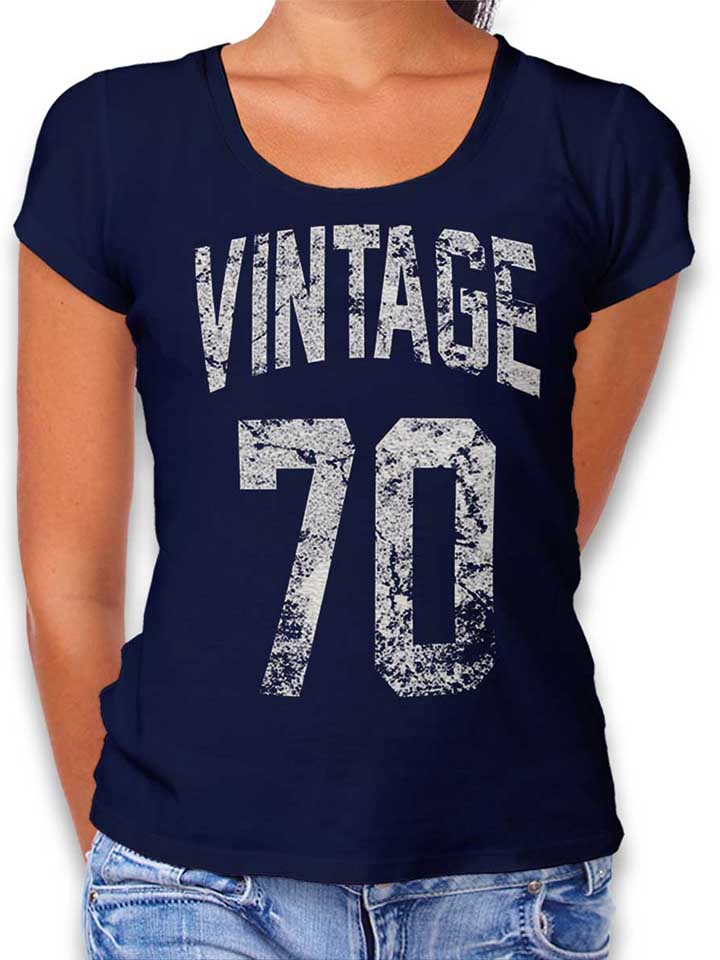 Vintage 1970 Damen T-Shirt dunkelblau L