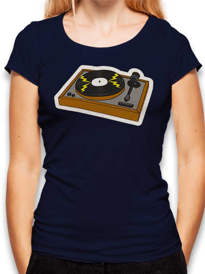 Vintage Vinyl Turntable T-Shirt Donna blu-oltemare L