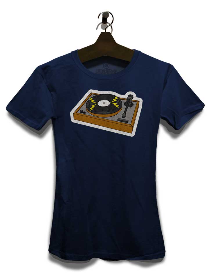 vintage-vinyl-turntable-damen-t-shirt dunkelblau 3