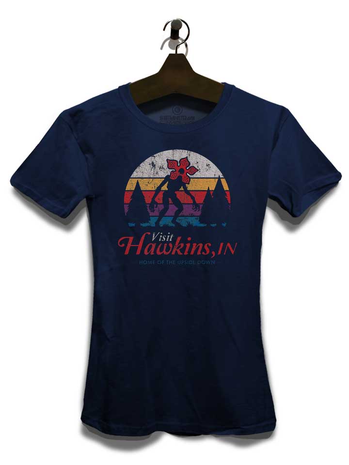 visit-hawkins-stranger-things-damen-t-shirt dunkelblau 3