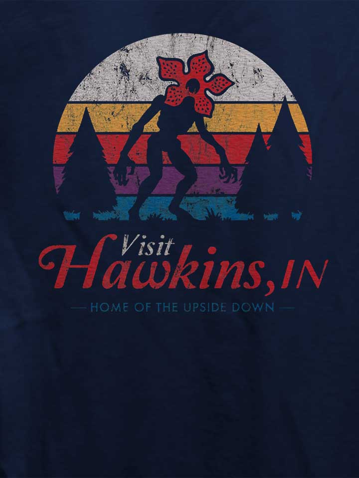visit-hawkins-stranger-things-damen-t-shirt dunkelblau 4