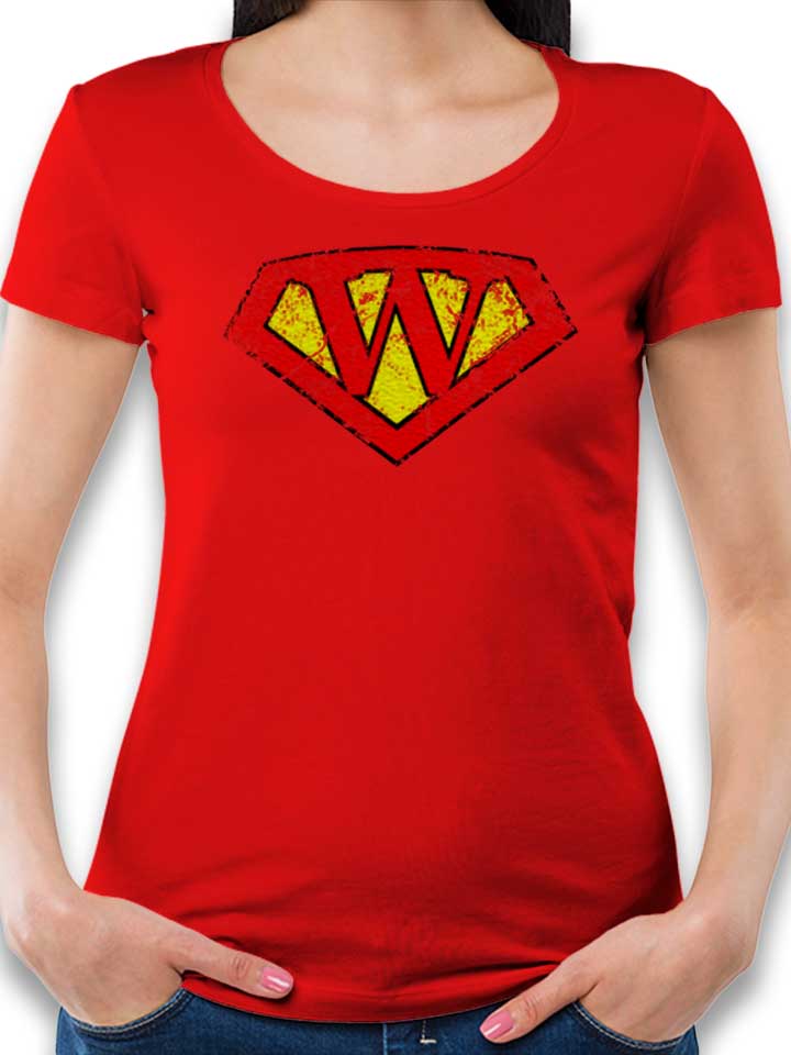 W Buchstabe Logo Vintage Damen T-Shirt rot L
