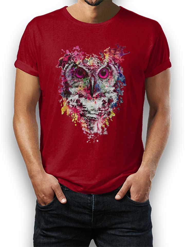Watercolor Owl T-Shirt maroon L