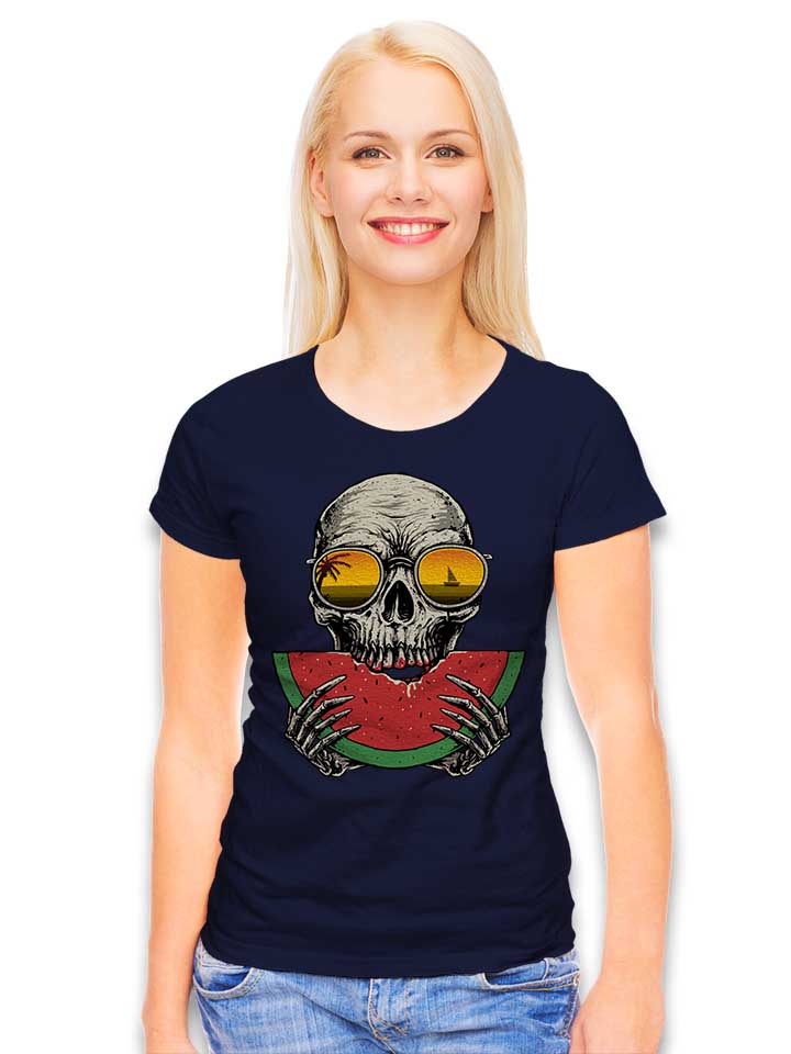 watermelon-skull-damen-t-shirt dunkelblau 2