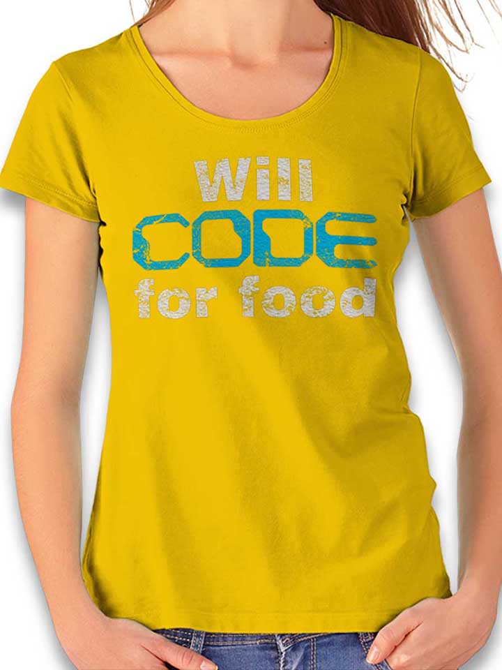 Will Code For Food Vintage Damen T-Shirt gelb L