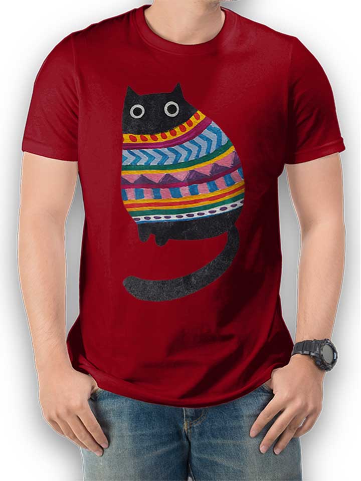 Winter Wooly Cat T-Shirt bordeaux L