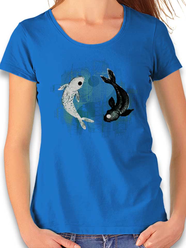 Yin Yang Koi Fishes T-Shirt Femme bleu-roi L