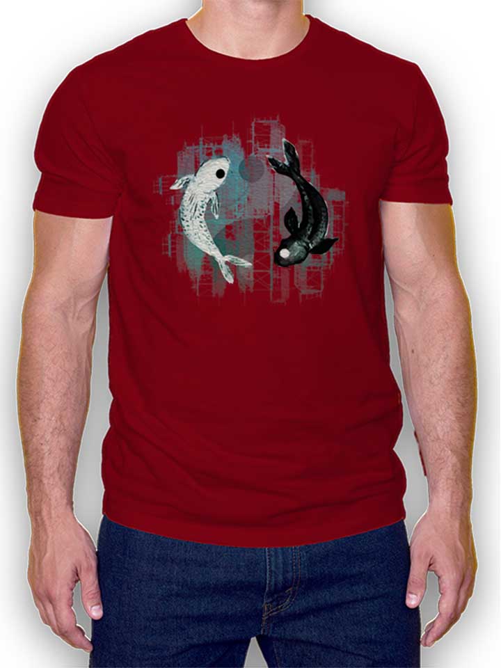 Yin Yang Koi Fishes T-Shirt bordeaux L