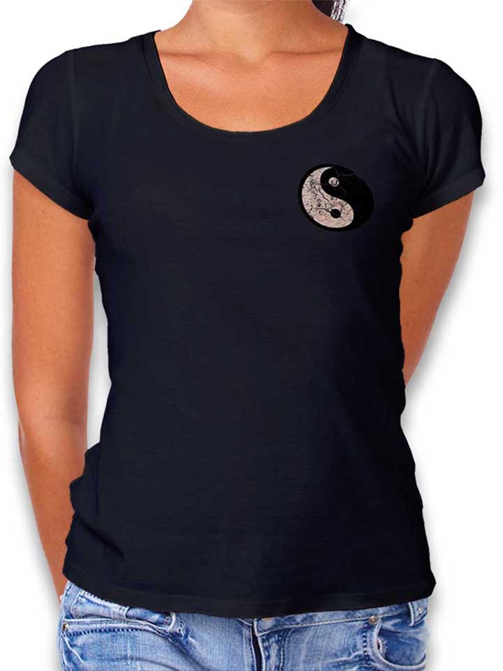 yin-yang-vintage-chest-print-damen-t-shirt schwarz 1