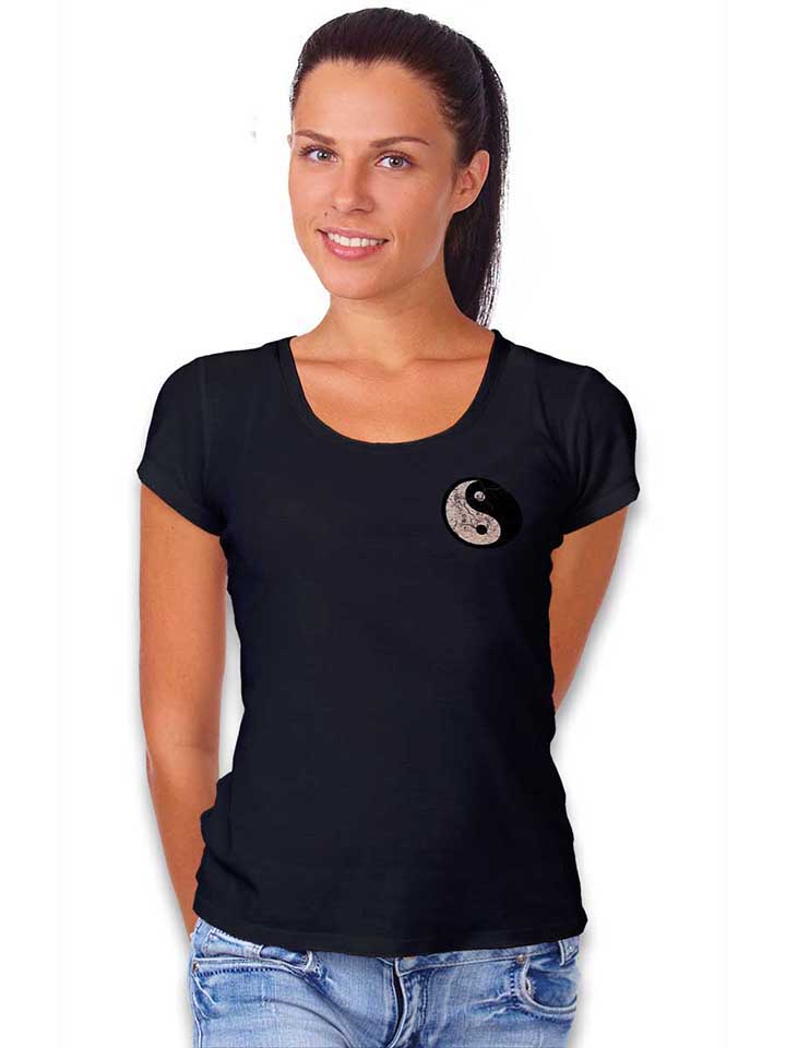 yin-yang-vintage-chest-print-damen-t-shirt schwarz 2