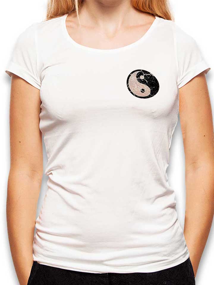 Yin Yang Vintage Chest Print Damen T-Shirt weiss L