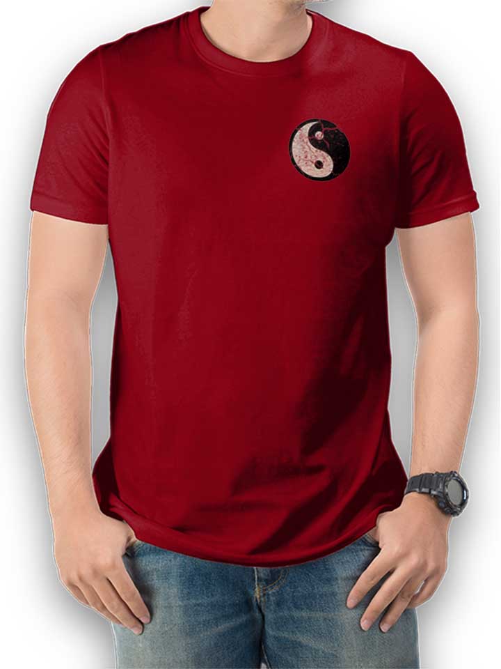 Yin Yang Vintage Chest Print T-Shirt maroon L