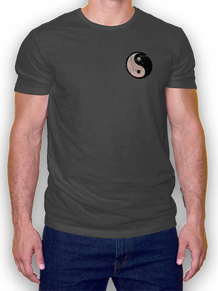 Yin Yang Vintage Chest Print T-Shirt dunkelgrau L