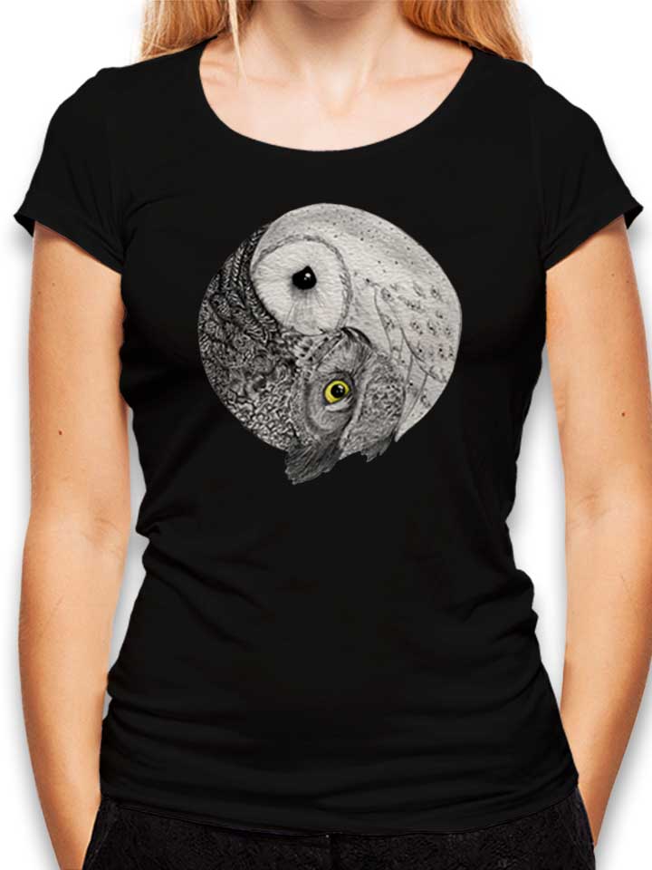 Yinn Yang Owls Damen T-Shirt schwarz L